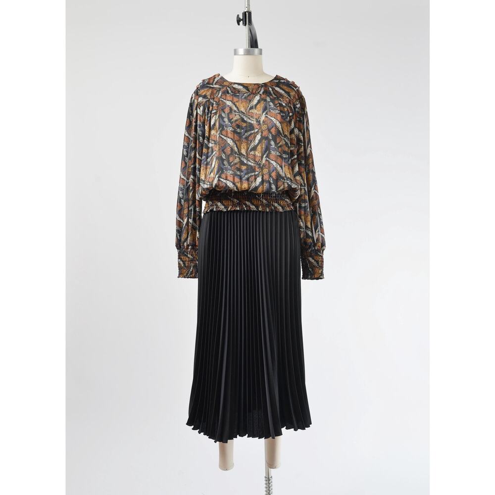 Vintage 80s Abstract Sheer Blouse Black And Brown… - image 2